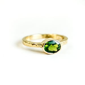 Beautiful Peridot Ring Bezel Set in Solid 14K Gold