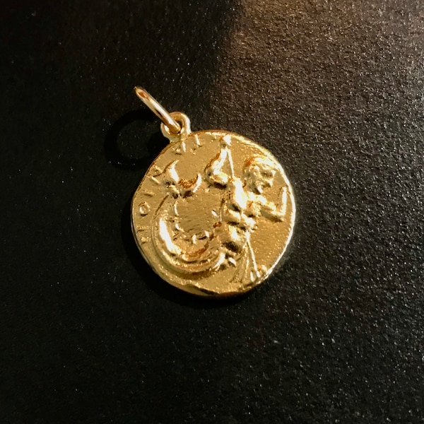 Ancient Triton and Sea Monsters Coin in 14K Solid Gold - Triton Pendant- Sea Monsters