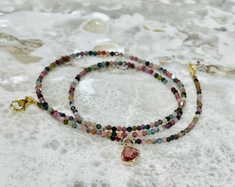 Multi Color Tourmaline Necklace 14K Gold Filled Clasp