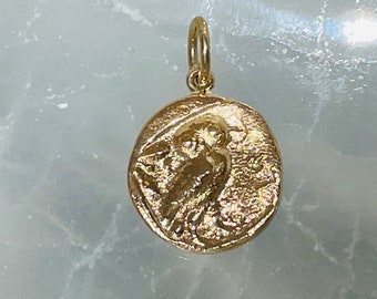 Athena and Owl Coin Pendant in 14K Solid Gold-Athena Coin-Owl Coin