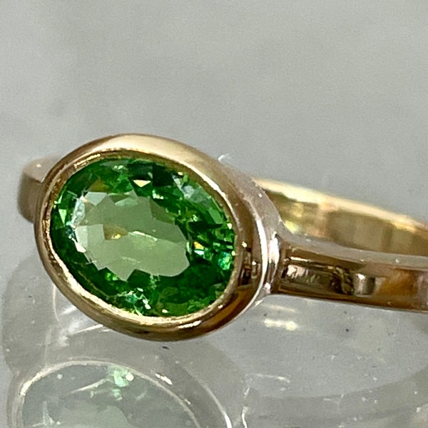 Natural Tsavorite Ring in Solid 14K Gold- Green Garnet