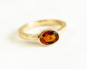 Beautiful Garnet Ring Bezel Set In 14K Solid Gold
