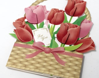 Vintage Out of Print Honeycomb 3D Card — Tulip Basket (Small)