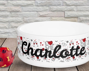 Tazón de mascota personalizado para perros, Tazón personalizado para mascotas, Tazón de San Valentín para mascotas
