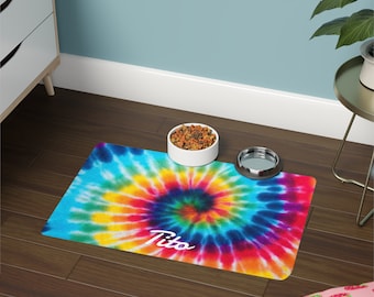 Custom Tye Dye Pet Food Mat (12x18), Non-Slip Pet Mat,