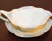RS Germany Sauce Bowl and Underplate - Blue Flowers and Gilt Trim