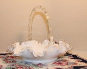 Fenton Silver Crest White Glass Ruffled Edge Basket