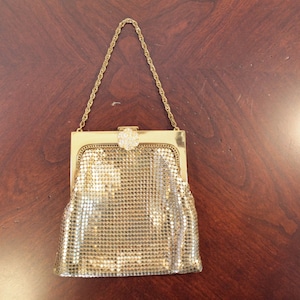 Vintage Whiting and Davis Gold Mesh Purse with Rhinestone Clasp and Gold Chain