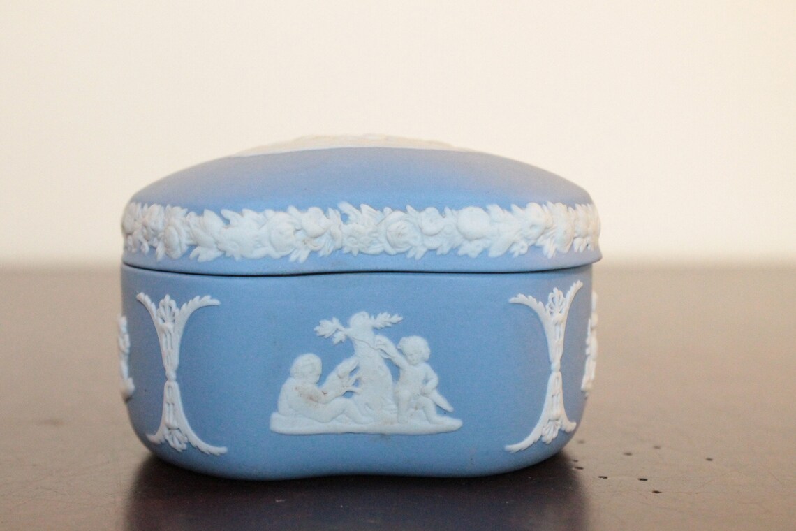 Wedgwood Blue Jasperware Bean Shaped Trinket Box With Lid Etsy