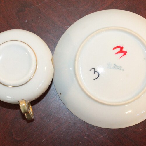 Hand-Painted Nippon Gold Moriage Cup and Saucer shops – Leaf Imprint – 1900