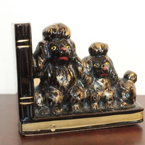 Ceramic Black Poodle Book-End with Gold Accents
