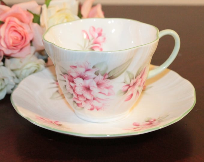 Queens Fine Bone China Cup and Saucer White With Pink Etsy