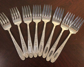 EIGHT – Eight Salad Forks – Mildred Quality Silverplate – 1936