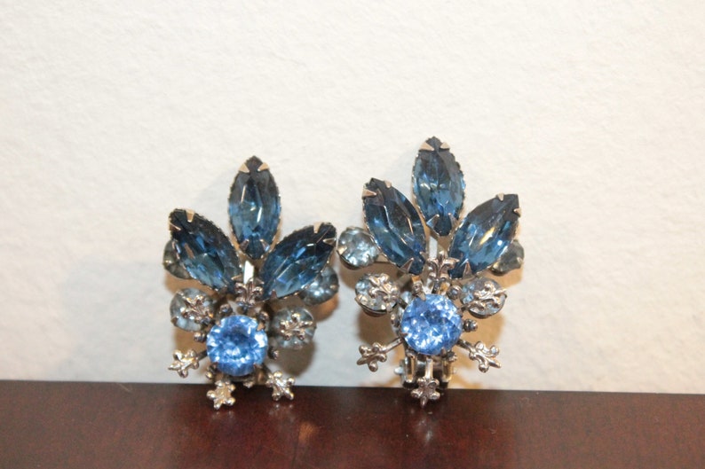 Shades of Blue Rhinestone Brooch and Earrings bild 4