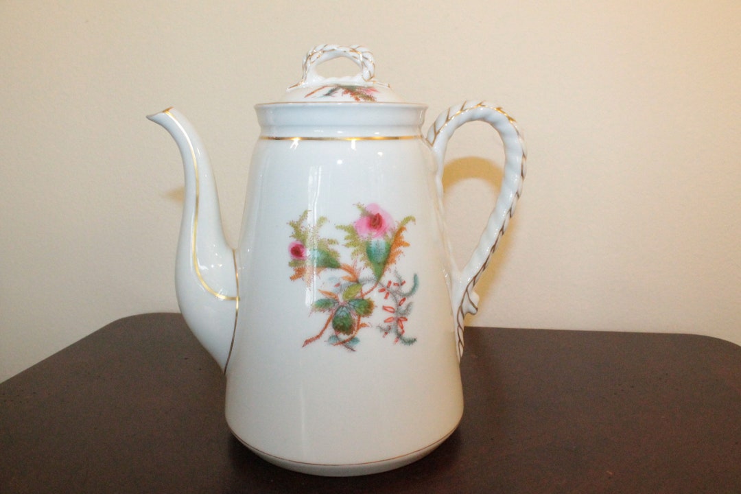 Haviland Limoges Coffee Pot With Lid Antique Moss Rose Scottish Thistle 18761886 Etsy