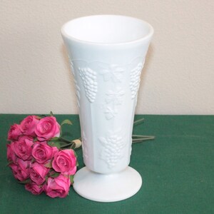 Milk Glass Pedestal Vase Harvest Grape Design