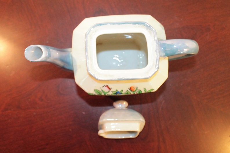 Blue and White Luster Teapot \u2013 Floral Design Made in Japan
