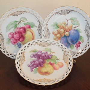 THREE – Set of Three Fruit Plates with Gold Accents and Reticulated Edges – Winterling Bavaria
