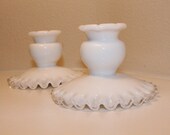 TWO - Fenton Silver Crest Pair of Candle Holders - Ruffled Edges