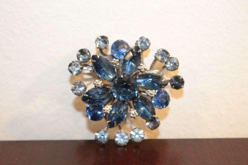 Shades of Blue Rhinestone Brooch and Earrings bild 3