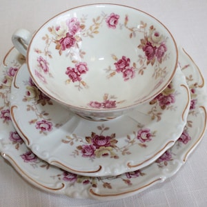 Altenburg Cup and Saucer Trio –Bright Pink/Pale Yellow Roses with Gold Trim