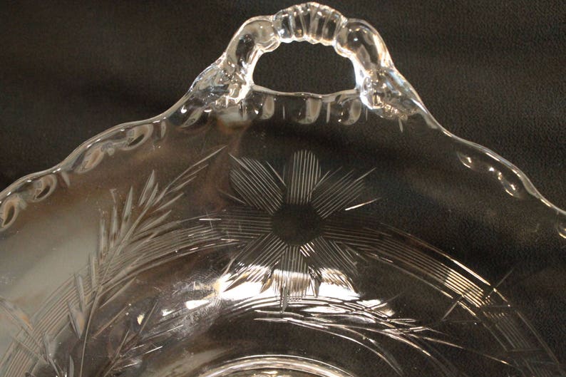 Small Etched Glass Plate With Handles Etsy