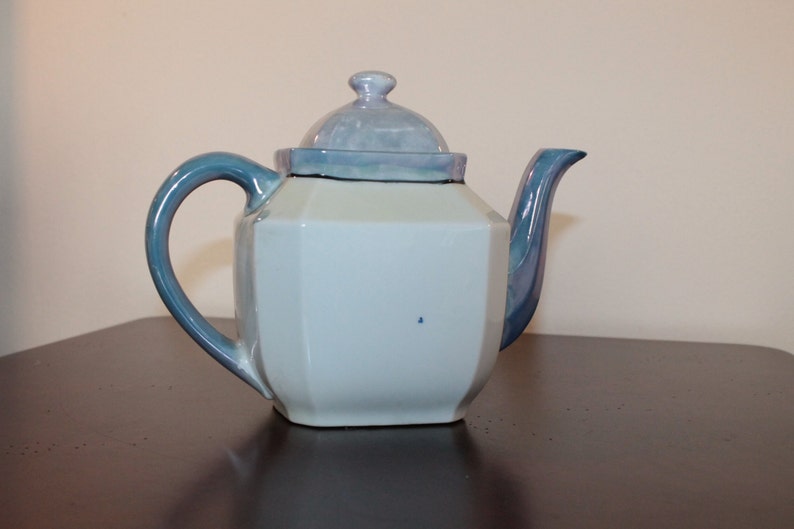 Blue and White Luster Teapot \u2013 Floral Design Made in Japan
