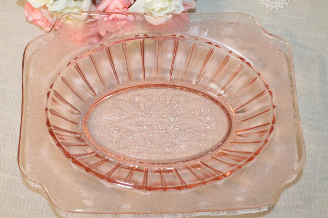 Pink Depression Glass Oval Serving Bowl Adam Pattern Glass Etsy