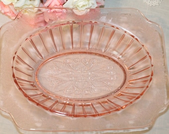 Pink Depression Glass Oval Serving  Bowl – Adam Pattern – Jeannette Glass
