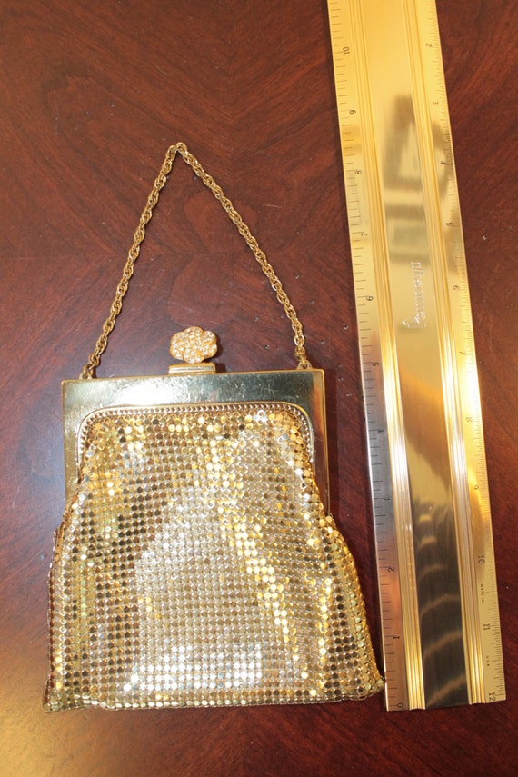 Vintage Whiting and Davis Gold Mesh Purse with Rh… - image 3
