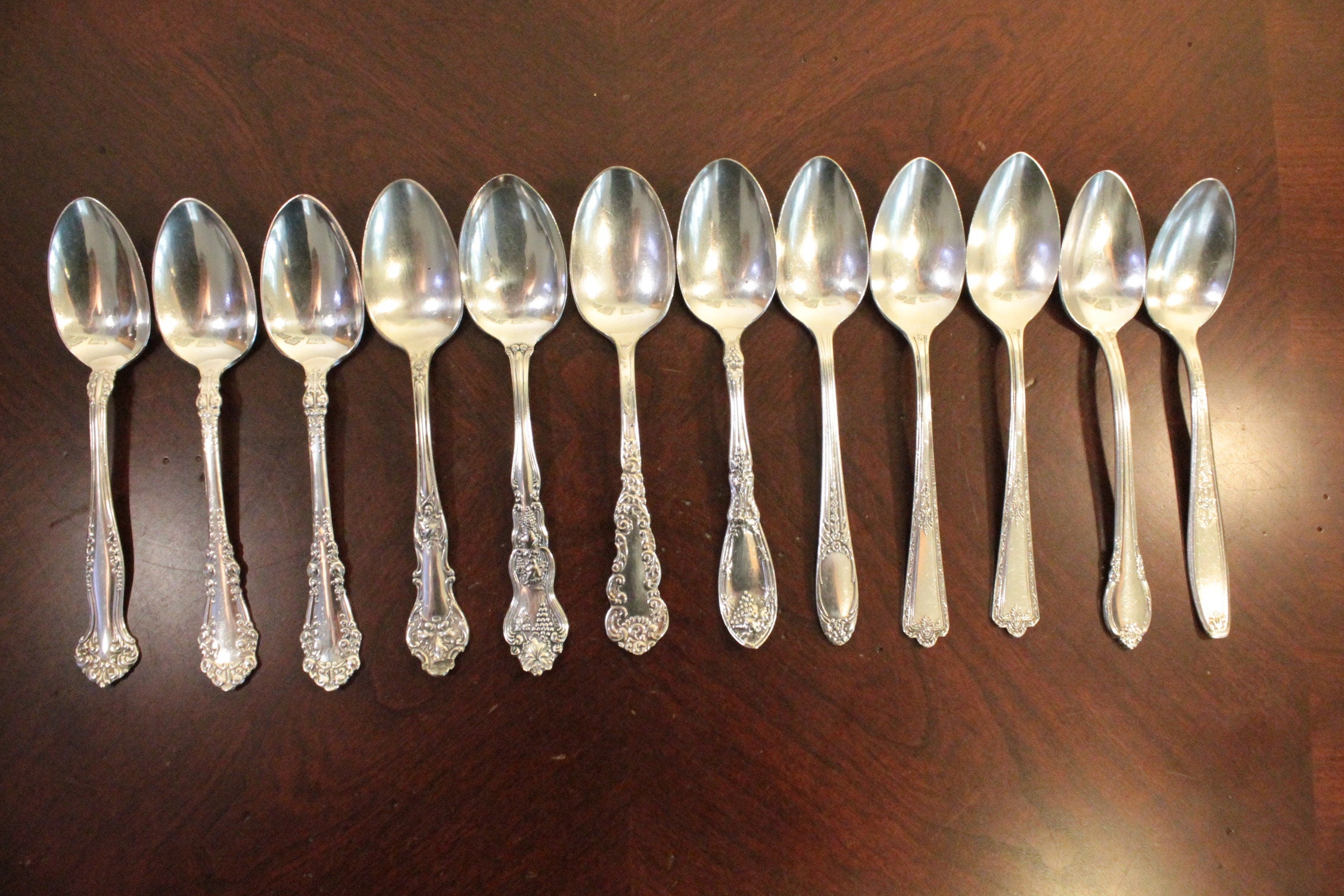 TWELVE – Collection of Twelve Silver Plate Spoons – Various Vintage