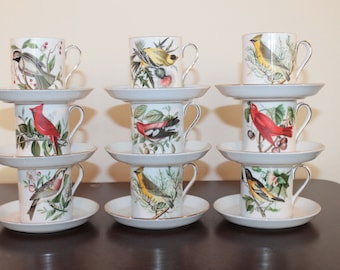 NINE – Collection of Nine Royal Tuscan Audubon Bird Series Demitasse Cups and Saucers