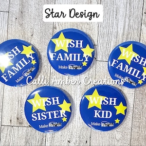 May include: Five blue round buttons with yellow star and white text. The buttons say "WISH FAMILY", "WISH SISTER", and "WISH KID". The text "Star Design" and "Calli Amber Creations" are also visible.