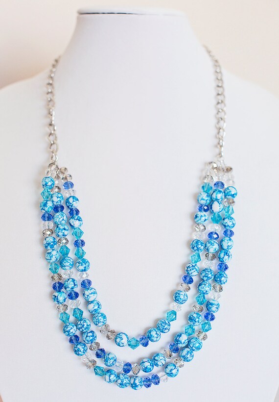 Items similar to The Eleanor necklace multi colored blue spotted glass
