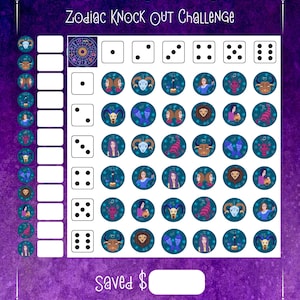 Zodiac Knock Out Savings Challenge | Digital Download | Dice Game | Unique Printable Design | Instant Download!