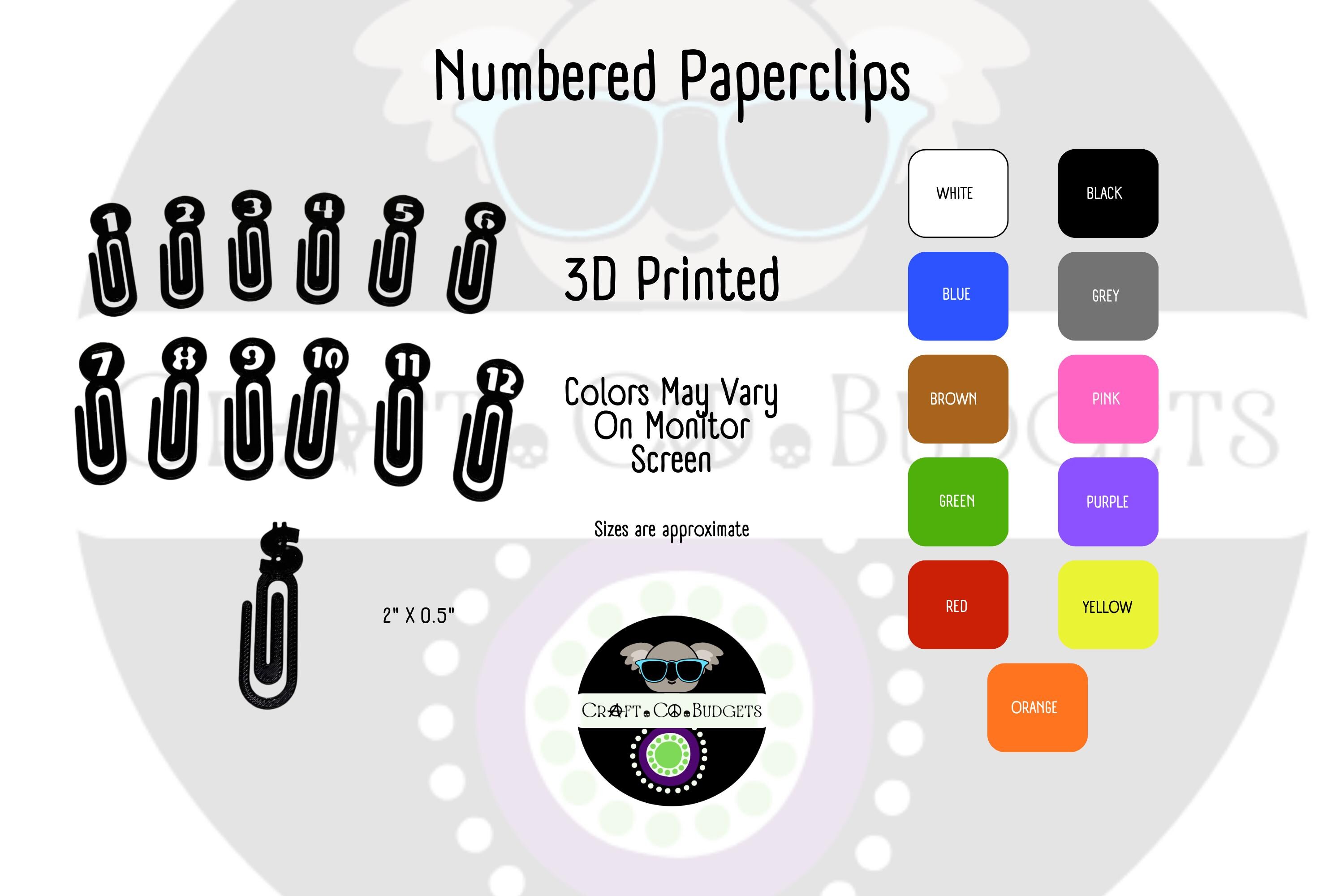 Numbered 3D Printed Paperclips | Choice of Color | Bonus Paperclip ...