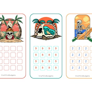 A6 Surfer Skellie Savings Challenges | LOW INCOME| Digital Download | 3 Unique Printable Designs | Instant Download!