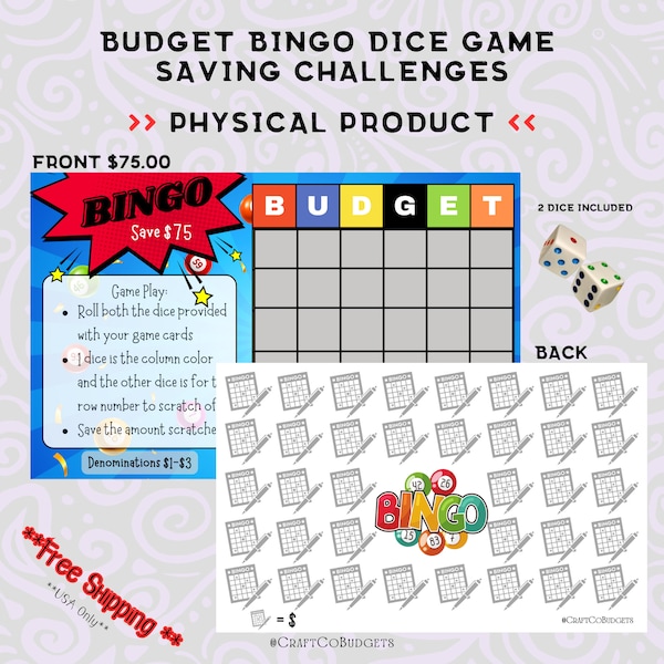 Budget Bingo Scratch Off Savings Challenge | Physical Product | 6" x 4" Card | BONUS CHALLENGE! | Free Shipping USA only