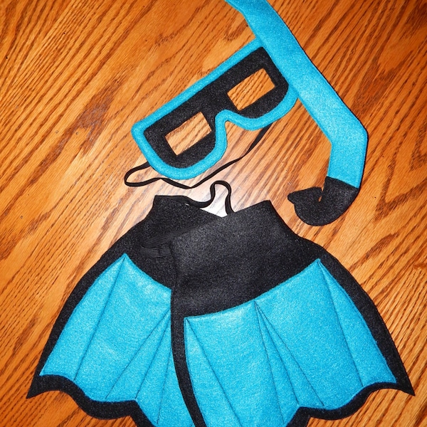 Felt Scuba Diving Snorkel Mask & Fins Set- Costume Accessory - Any size available