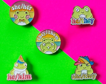 Pin's grenouilles genre pronoms lgbtqi / Gender pronouns frog she he they trans non-binary lgbtqi / hard enamel pin badge épingle