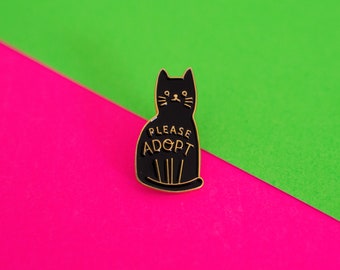 Pin's Chat noir Please Adopt / Black Cat Cute Adoption Mignon / hard enamel pin badge épingle