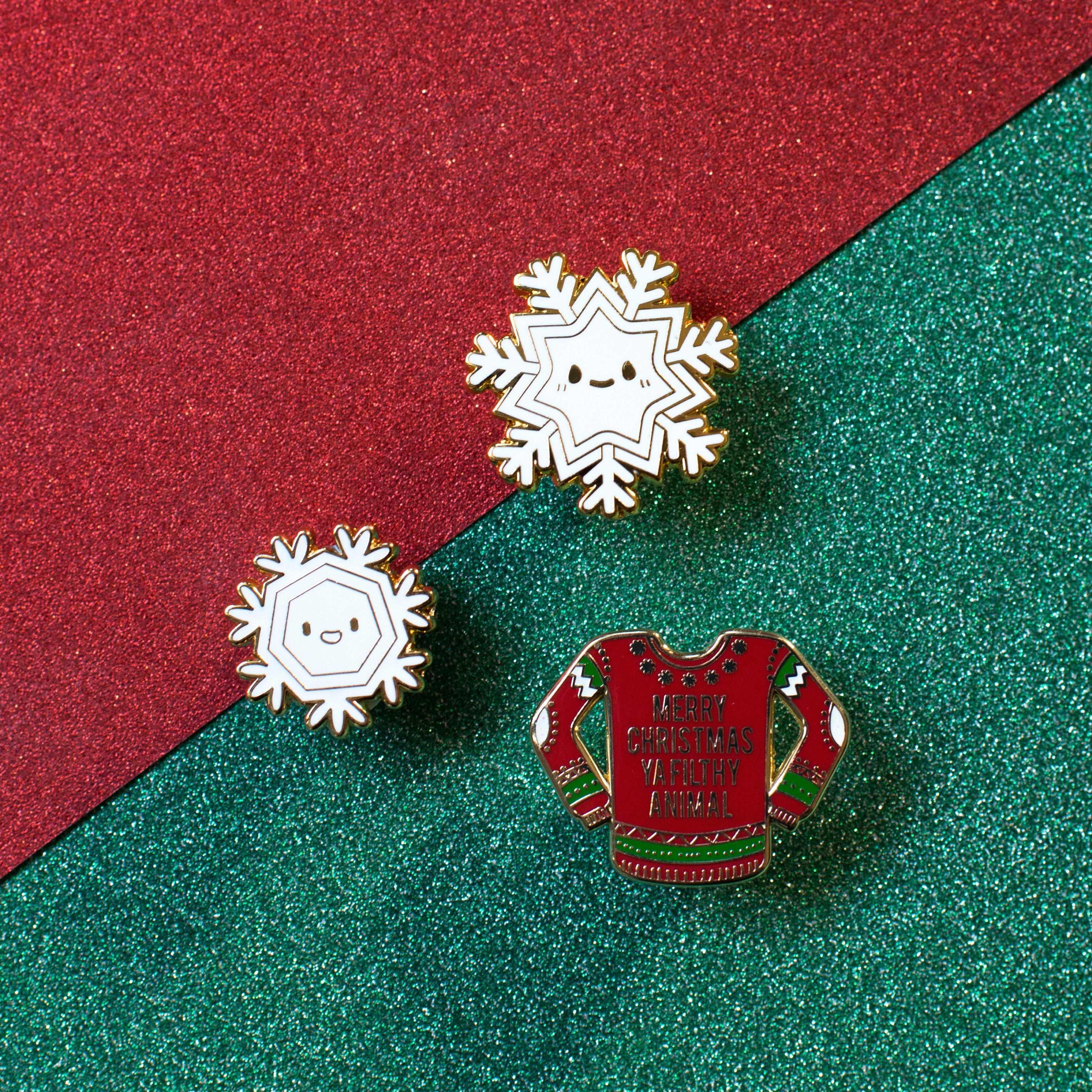 Christmas Pin's Holiday Flake Snow Sweater / Christmas sweater cute snow flake / hard enamel pin badge pin