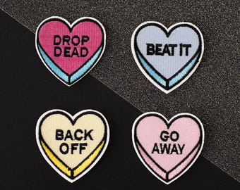 Iron-on embroidered patch Candy love message Heart / Heart Love Candy / Iron On Embroidered Patch