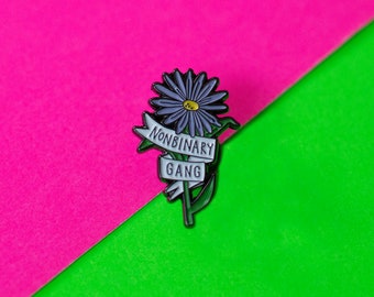 Pin's Non binary Gang cornflower / Bleuet Non binaire Queer lgbtq+ / hard enamel pin badge épingle