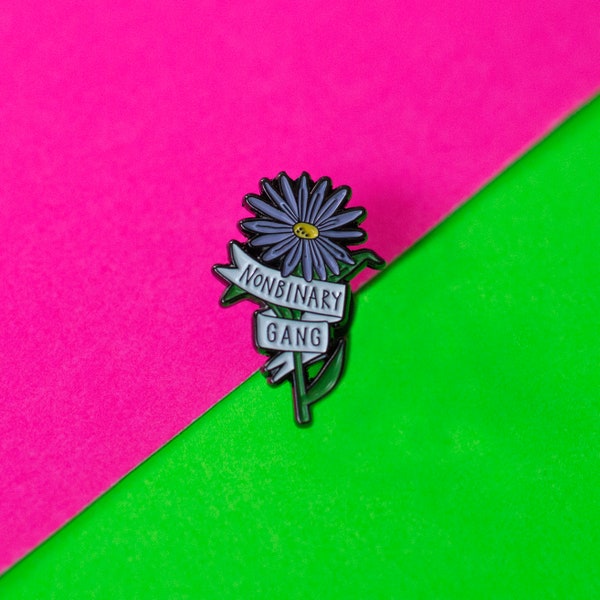 Pin's Non binary Gang cornflower / Bleuet Non binaire Queer lgbtq+ / hard enamel pin badge épingle