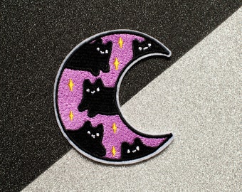 Patch brodé thermocollant Moon Cat / Chat Lune / Iron On Embroidered Patch