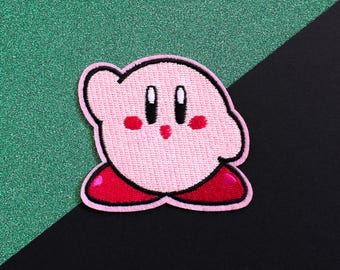 Kirby embroidered iron-on patch / cute creature Nintendo / Iron On Embroidered Patch