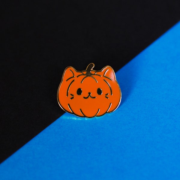 Pin's Chat mignon Citrouille Halloween / Cute Pumpkin Cat / hard enamel pin badge épingle