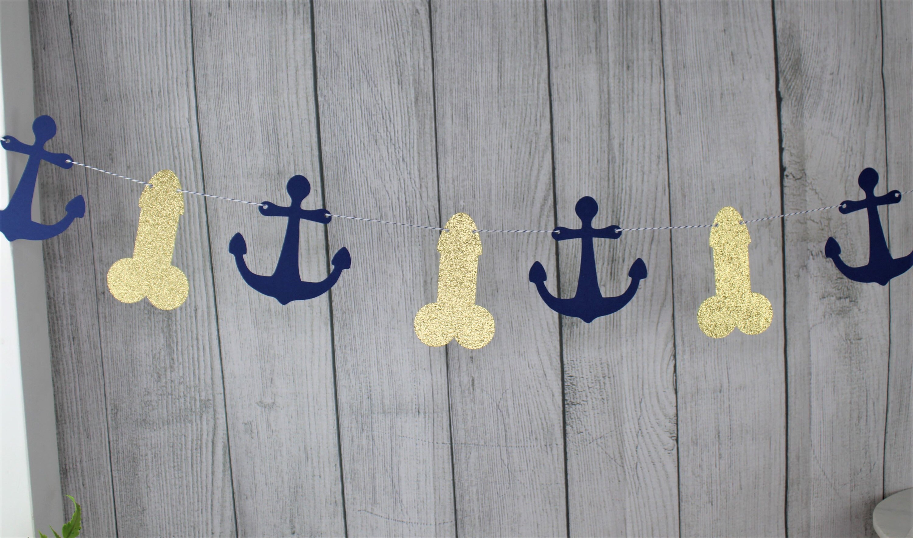 Navy Blue Anchors with Gold Glitter Penis Garland - Lake House Bachel…