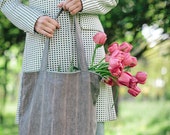 ON SALE Linen tote bag Striped bag for women Grey tote bag Spring gifts Mothers day gift Christmas gift